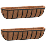 Wall Troughs 2 pcs with Coco Liners Black 76x21x16 cm Steel 319355