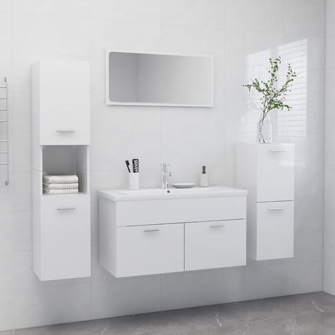ZNTS Bathroom Furniture Set High Gloss White Engineered Wood 3071384