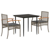 3 Piece Garden Dining Set with Cushions Grey Poly Rattan 3213610