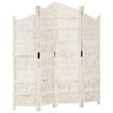 Hand carved 4-Panel Room Divider White 160x165 cm Solid Mango Wood 285327