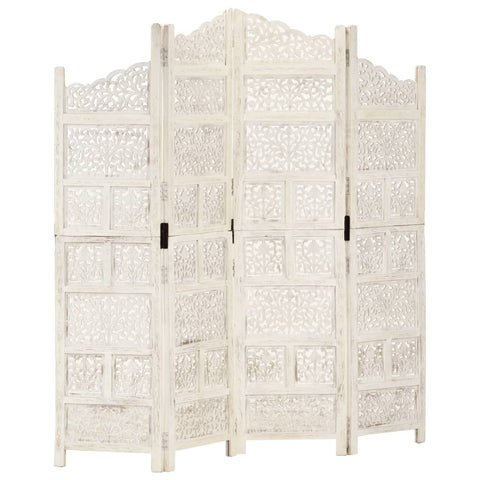 Hand carved 4-Panel Room Divider White 160x165 cm Solid Mango Wood 285327