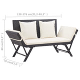 Garden Bench with Cushions Black 176 cm Poly Rattan 317181