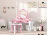 Kids Dressing Table Set, Vanity Table with Stool, Mirror, Drawer, Desktop, Storage, Ballet-Theme, T3398P422149