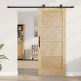 Sliding Door Natural and Black 83 x 202 cm Solid Pine Wood 3333364