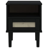 Bedside Cabinet SENJA Rattan Look Black 40x35x48 cm Solid Wood Pine 358012