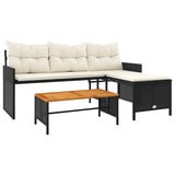 Garden Sofa with Table and Cushions L-Shaped Black Poly Rattan 365581