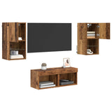 TV Wall Cabinets Wall-mounted 4 pcs Old Wood Engineered Wood 3402914