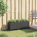 ZNTS Garden Planter with Wheels and 3 Pots Black 107x32x38 cm Poly Rattan 366419