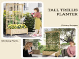 Raised Bed with Drainage Holes, Wood Planter with Trellis for Climbing Plants to Grow Vegetables, T3398P310880