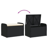 Storage Bench with Cushion Black 80x51x52 cm Poly Rattan 365730