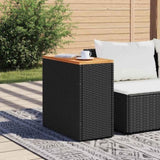 Garden Side Table with Wooden Top Black 58x27.5x55 cm Poly Rattan 365983
