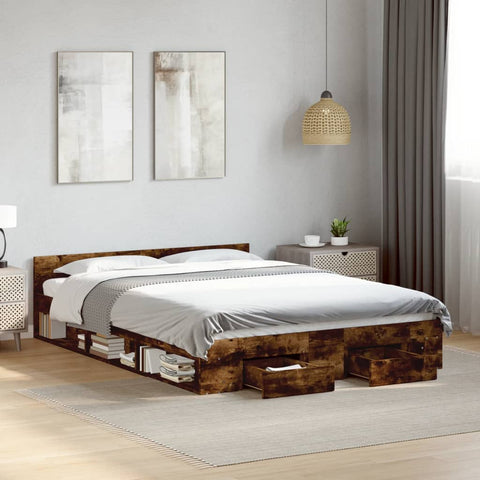 Bed Frame with Drawers without Mattress Smoked Oak 140x200 cm 3280752