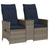 Reclining Garden Sofa 2-Seater with Table Grey Poly Rattan 365714