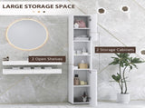 Line Embossed Tall Bathroom Storage Cabinet - White T3398P343302