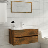 Sink Cabinet Smoked Oak 90x38.5x45 cm Engineered Wood 815654