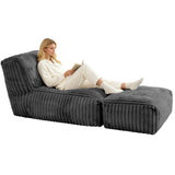 Modular Bean Bag Lounge Sofa with Ottoman,Plush Corduroy Fabric, Ergonomic Body Support, Removable T5592P545598