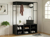 Coat Stand with Shoes Bench Black Oak 100 x 32 x 180.5 cm 8012032
