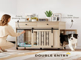 Dog Crate Furniture on Wheels, Dog Cage with 2 Drawers, Sliding Door, for Medium Large Dogs, Oak T3398P425266