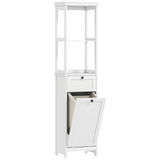 Tall Bathroom Cabinet, with Laundry Basket - White T3398P378059
