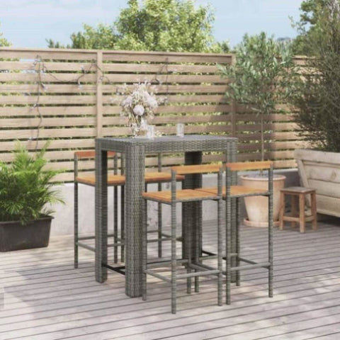 5 Piece Garden Bar Set Grey Poly Rattan&Solid Wood Acacia 3187713