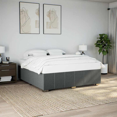 ZNTS Bed Frame without Mattress Dark Grey Super King Fabric 3284871