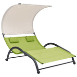 Double Sun Lounger with Canopy Textilene Green 310546