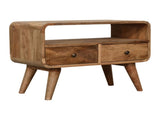 Solid Wood Mini Curved Oak-ish Media Unit, 2 Drawers and Open Slot, Brown B2743P403444