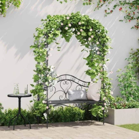 Garden Bench with Cushion Black 104 x 54 x 93cm Steel 42008121