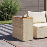 ZNTS Garden Side Table with Wooden Top Beige 58x27.5x55 cm Poly Rattan 366072