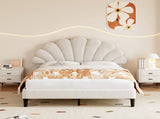 4ft6 Double Upholstered Velvet Bed, with Adjustable Chic Petal Headboard, Velvet Platform Bed N652P169590