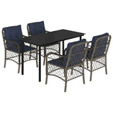 5 Piece Garden Dining Set with Cushions Grey Poly Rattan 3212189