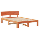 Bed Frame with Headboard Wax Brown 140 x 190 cm Solid Pine Wood 872658