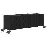 Garden Planter with Wheels and 3 Pots Black 107x32x38 cm Poly Rattan 366419