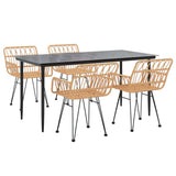 Garden Dining Set Black Polyethylene Rattan, Steel, Tempered Glass 3157848