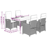 5 Piece Garden Dining Set with Cushions Grey Poly Rattan 3212434