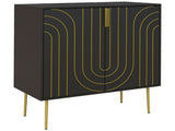 Art Deco Inspired Sideboard, with Adjustable Shelf - Black/Gold Tone T3398P328364