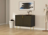 Art Deco Inspired Sideboard, with Adjustable Shelf - Black/Gold Tone T3398P328364