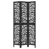 Room Divider 3 Panels Black Solid Wood Paulownia 358752