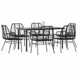 7 Piece Garden Dining Set Black Poly Rattan Glass 3334538