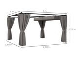 3 x 3m Moving Canopy Metal Pergola, with Curtains - Grey T3398P317588