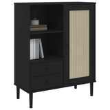 Highboard SENJA Rattan Look Black 90x40x112 cm Solid Wood Pine 358057