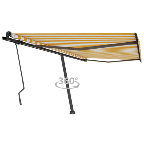 ZNTS Freestanding Manual Retractable Awning 400x300 cm Yellow/White 3069738
