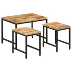 ZNTS Nesting Coffee Tables 3 pcs Solid Rough Mango Wood and Iron 372731