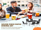 7 Piece Outdoor Garden Dining Set with Table and 6 Stackable Chairs, Steel Frame, Tempered Glass T3398P320087