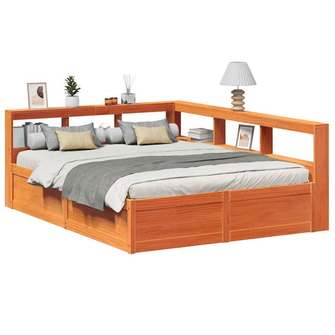 ZNTS Bookcase Bed without Mattress Wax Brown 160x200cm Solid Wood Pine 3324456