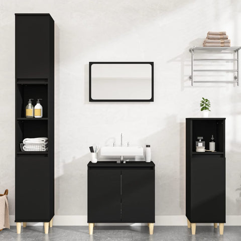 ZNTS 3 Piece Bathroom Furniture Set Black Engineered Wood 3185582