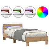Bed Frame with LED Artisan Oak 90 x 200 cm Engineered Wood 863796