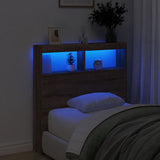 Headboard Cabinet with LED Brown Oak 100x17x102 cm 839188