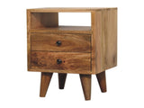 Solid Wood Mini Classic Open Bedside, 2 Drawers and Open Slot, Oak-ish, Brown B2743P403101