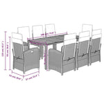 9 Piece Garden Dining Set with Cushions Black Poly Rattan 3212473